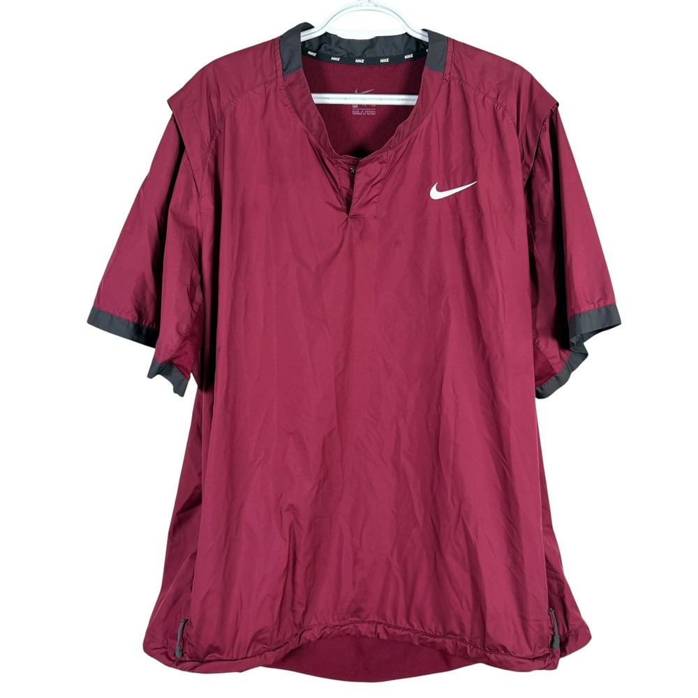 Nike Windshirt Cage Jacket Pullover Mens XXL Red Short Sleeve Ventilated Snaps